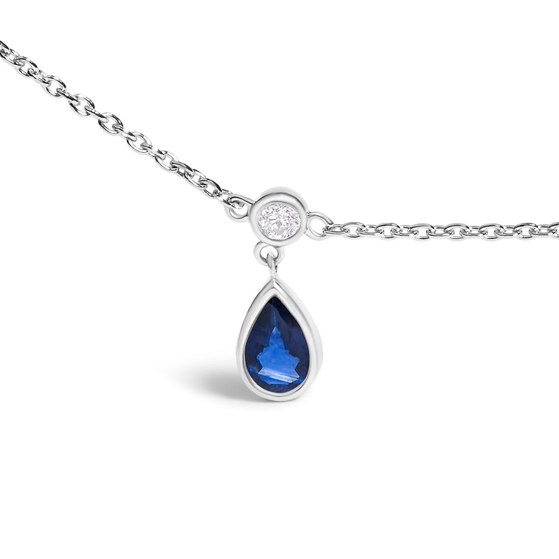 Bids.com 10K White Gold Dangling 5x3 mm Pear Blue Sapphire and Diamond Station Necklace - 18" Inches Necklaces White Smoke White.Gold / 18