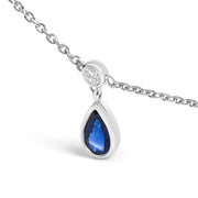 Bids.com 10K White Gold Dangling 5x3 mm Pear Blue Sapphire and Diamond Station Necklace - 18" Inches Necklaces White Smoke White.Gold / 18