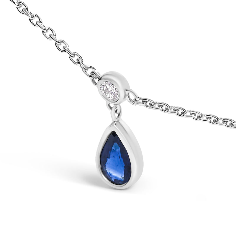 Bids.com 10K White Gold Dangling 5x3 mm Pear Blue Sapphire and Diamond Station Necklace - 18" Inches Necklaces White Smoke White.Gold / 18