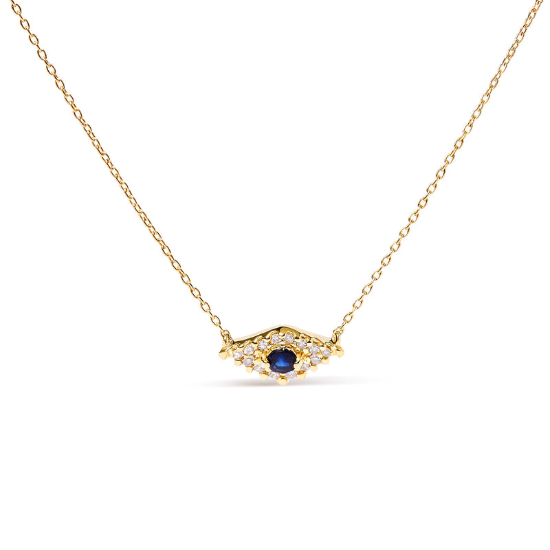 Bids.com 10K Yellow Gold Blue Sapphire and Diamond Accented Evil Eye 18" Inch Pendant Necklace (H-I Color, I1-I2 Clarity) Necklaces White Smoke Yellow.Gold / 18