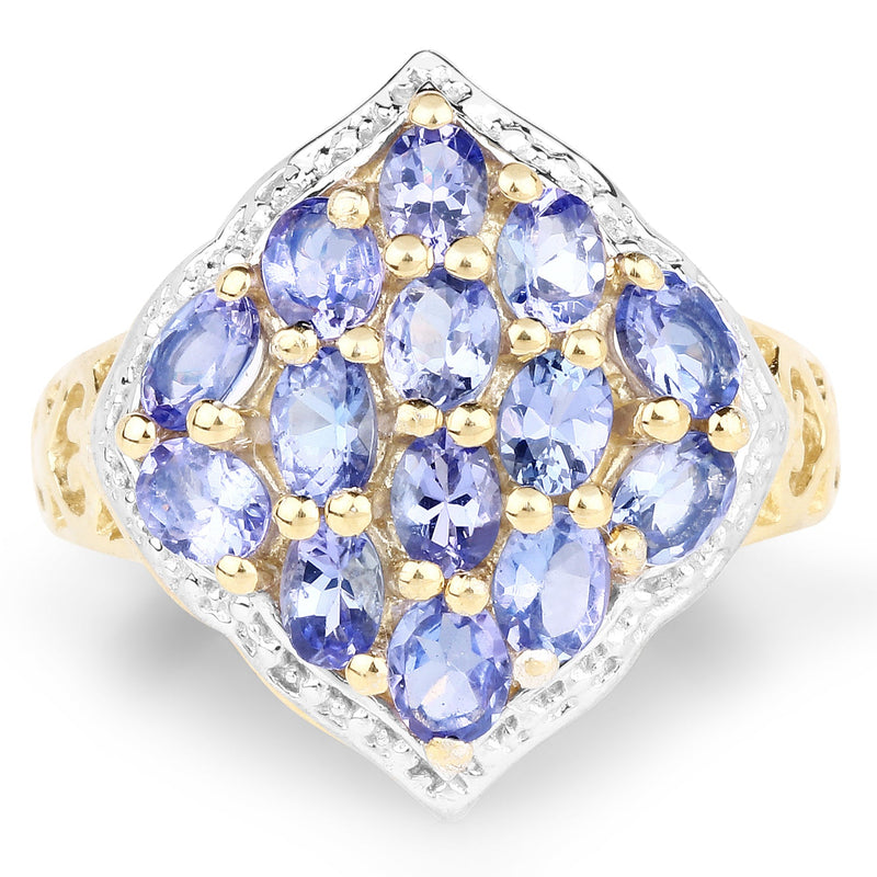 Bids.com 14K Yellow Gold Plated 2.38 Carat Genuine Tanzanite .925 Sterling Silver Ring Rings White Smoke size 7.00,size 8.00,size 6.00,size 9.00