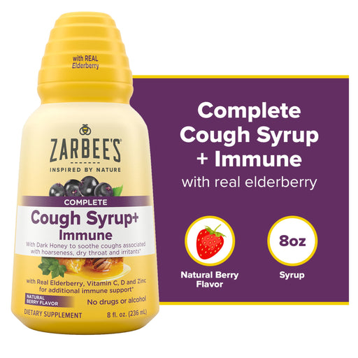 Zarbee's Zarbee's Cough + Immune Support Syrup – Natural Berry Flavor, 236ml (8 fl oz) Respiratory Care White Smoke