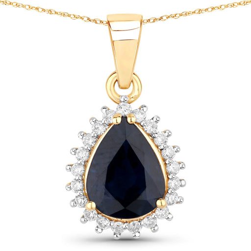Bids.com 2.09 Carat Genuine Blue Sapphire and White Diamond 14K Yellow Gold Pendant Pendants White Smoke