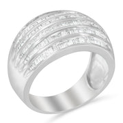 Bids.com .925 Sterling Silver 1.0 Cttw Baguette-Cut Diamond 6-Row Channel Set Domed Tapered Cocktail Fashion Ring (H-I Color, I2-I3 Clarity) - Size 6-1/2 Rings White Smoke 6.75 / White.Sterling Silver,7.25 / White.Sterling Silver,7 / White.Sterling Silver,7.75 / White.Sterling Silver,7.5 / White.Sterling Silver,6.5 / White.Sterling Silver