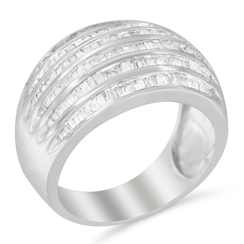 Bids.com .925 Sterling Silver 1.0 Cttw Baguette-Cut Diamond 6-Row Channel Set Domed Tapered Cocktail Fashion Ring (H-I Color, I2-I3 Clarity) - Size 6-1/2 Rings White Smoke 6.75 / White.Sterling Silver,7.25 / White.Sterling Silver,7 / White.Sterling Silver,7.75 / White.Sterling Silver,7.5 / White.Sterling Silver,6.5 / White.Sterling Silver