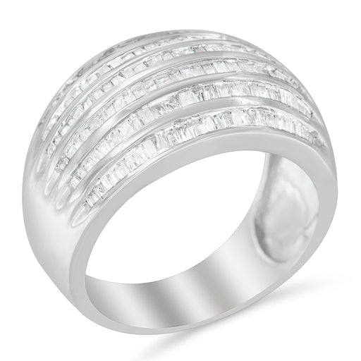 Bids.com .925 Sterling Silver 1.0 Cttw Baguette-Cut Diamond 6-Row Channel Set Domed Tapered Cocktail Fashion Ring (H-I Color, I2-I3 Clarity) - Size 6-1/2 Rings White Smoke 6.75 / White.Sterling Silver,7.25 / White.Sterling Silver,7 / White.Sterling Silver,7.75 / White.Sterling Silver,7.5 / White.Sterling Silver,6.5 / White.Sterling Silver