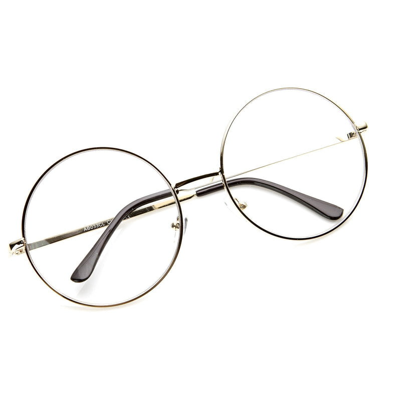 zeroUV 1920's Vintage Era Large Round Metal Clear Lens Glasses 8714 Glasses White Smoke Gold,Black,Black Gold,Black White,Silver