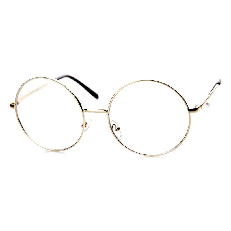 zeroUV 1920's Vintage Era Large Round Metal Clear Lens Glasses 8714 Glasses White Smoke Gold