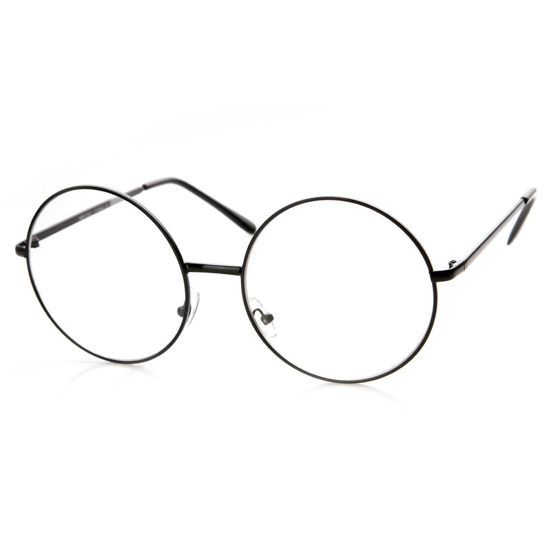 zeroUV 1920's Vintage Era Large Round Metal Clear Lens Glasses 8714 Glasses White Smoke Black
