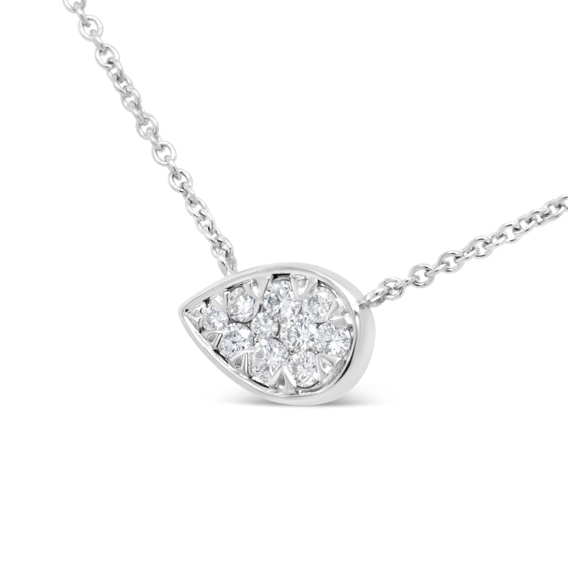 Bids.com 14K White Gold 1/4 Cttw Round Diamond Composite Teardrop Shape 18" Pendant Necklace - (G-H Color, SI2-I1 Clarity) Necklaces White Smoke White.Gold / 18