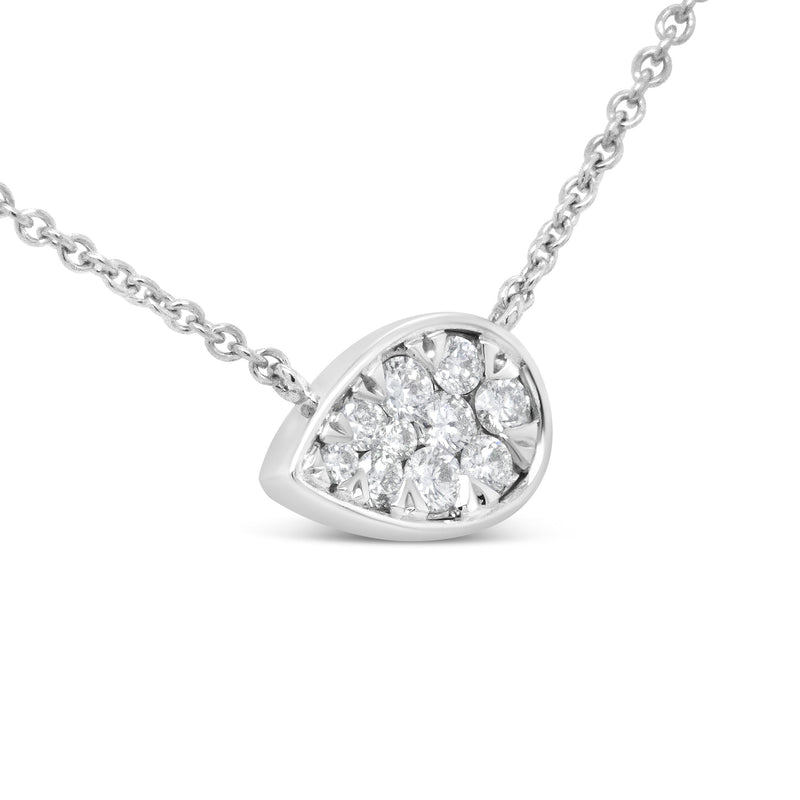 Bids.com 14K White Gold 1/4 Cttw Round Diamond Composite Teardrop Shape 18" Pendant Necklace - (G-H Color, SI2-I1 Clarity) Necklaces White Smoke White.Gold / 18