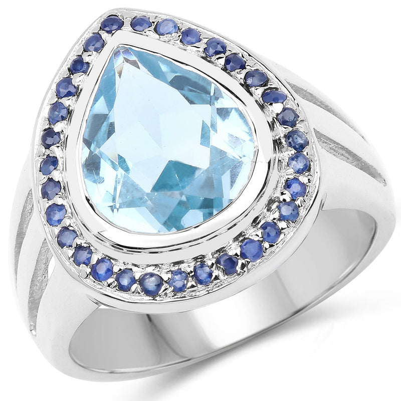 Bids.com 5.42 Carat Genuine Blue Topaz and Blue Sapphire .925 Sterling Silver Ring Rings White Smoke size 7.50,size 6.00,size 7.00,size 8.00