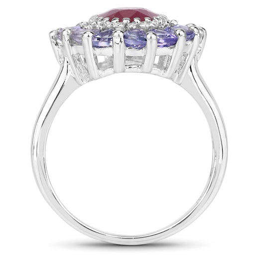 Bids.com 3.70 Carat Glass Filled Ruby and Tanzanite .925 Sterling Silver Ring Rings White Smoke size 8.00,size 5.00,size 5.50,size 6.00,size 6.50,size 7.00,size 9.00
