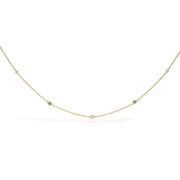 Bids.com 14K Yellow Gold Bezel Set Alternating Green Emerald and Diamond Station Necklace - 18" Inches Necklaces White Smoke Yellow.Gold / 18