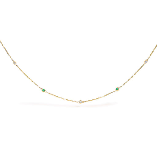 Bids.com 14K Yellow Gold Bezel Set Alternating Green Emerald and Diamond Station Necklace - 18" Inches Necklaces White Smoke Yellow.Gold / 18