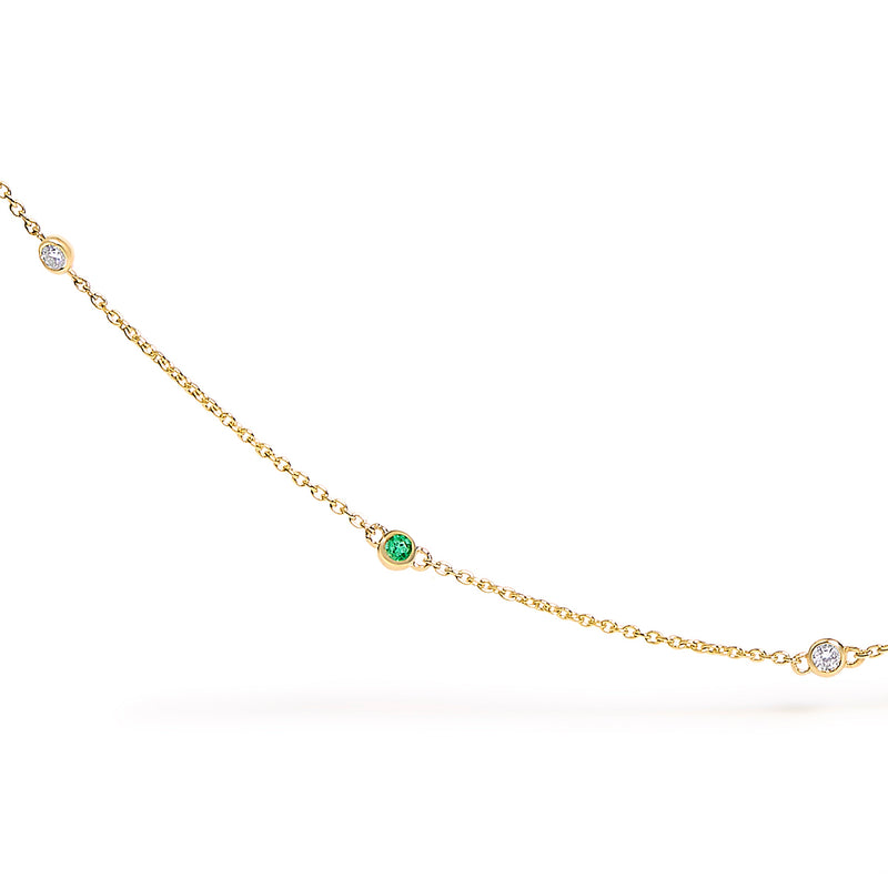 Bids.com 14K Yellow Gold Bezel Set Alternating Green Emerald and Diamond Station Necklace - 18" Inches Necklaces White Smoke Yellow.Gold / 18