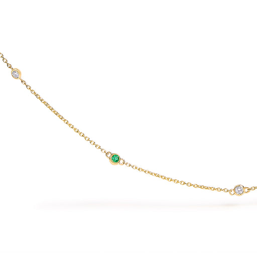 Bids.com 14K Yellow Gold Bezel Set Alternating Green Emerald and Diamond Station Necklace - 18" Inches Necklaces White Smoke Yellow.Gold / 18