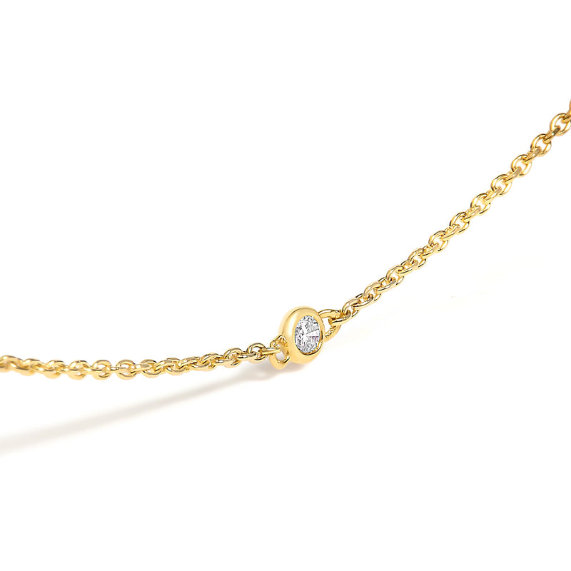 Bids.com 14K Yellow Gold Bezel Set Alternating Green Emerald and Diamond Station Necklace - 18" Inches Necklaces White Smoke Yellow.Gold / 18