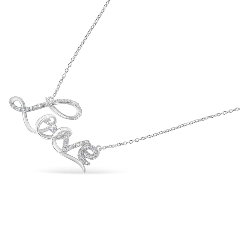 Bids.com .925 Sterling Silver 1/4 Cttw Diamond Cursive "Love" 18" Pendant Necklace (H-I Color, I1-I2 Clarity) Necklaces White Smoke White.Sterling Silver / 18