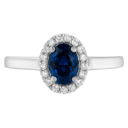 Bids.com 10K White Gold 1/5 Cttw Round Diamond and Prong Set 7MM Created Blue Sapphire Halo Cocktail Ring (H-I Color, I1-I2 Clarity) - Size 7 Rings White Smoke 7 / White.Gold