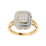 Bids.com 10K Yellow Gold 1/2 cttw Round and Princess Diamond Composite Head and Halo Ring (H-I Color, SI1-SI2 Clarity) - Ring Size 7 Rings White Smoke 7 / Yellow.Gold