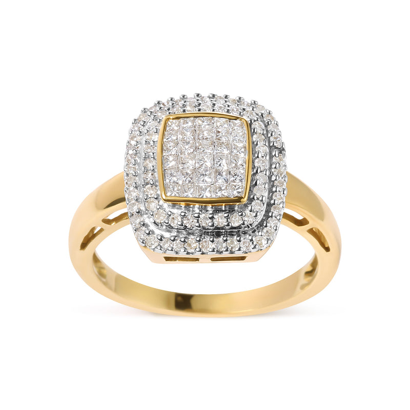 Bids.com 10K Yellow Gold 1/2 cttw Round and Princess Diamond Composite Head and Halo Ring (H-I Color, SI1-SI2 Clarity) - Ring Size 7 Rings White Smoke 7 / Yellow.Gold