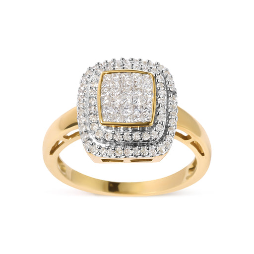 Bids.com 10K Yellow Gold 1/2 cttw Round and Princess Diamond Composite Head and Halo Ring (H-I Color, SI1-SI2 Clarity) - Ring Size 7 Rings White Smoke 7 / Yellow.Gold