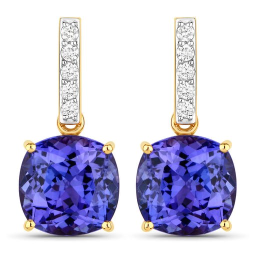 Bids.com 5.64 Carat Genuine Tanzanite and White Diamond 14K Yellow Gold Earrings Earrings White Smoke