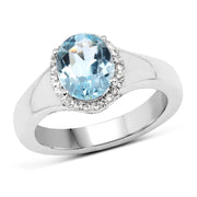 Bids.com 2.63 Carat Genuine  Blue Topaz and White Topaz .925 Sterling Silver Ring Rings White Smoke size 8.00,size 6.00,size 7.00,size 5.00,size 9.00