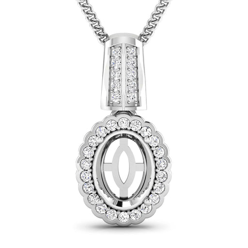 Bids.com 0.22 Carat Genuine White Diamond 14K White Gold Semi Mount Pendant - holds 9x7mm Oval Gemstone Pendants White Smoke