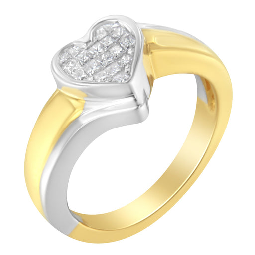 Bids.com 14K Two-Toned Gold Princess-Cut Diamond Heart Promise Ring (1/4 Cttw, H-I Color, I1-I2 Clarity) - Size 6 Rings White Smoke 7 / 14k Yellow and White Gold,6 / YellowWhite.Gold