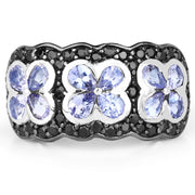 Bids.com 14K Yellow Gold Plated 2.60 Carat Genuine Tanzanite and Black Spinel .925 Sterling Silver Ring Rings White Smoke size 6.00,size 7.00,size 8.00,size 9.00