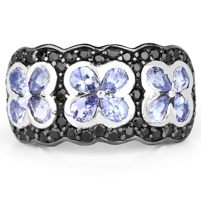 Bids.com 14K Yellow Gold Plated 2.60 Carat Genuine Tanzanite and Black Spinel .925 Sterling Silver Ring Rings White Smoke size 6.00,size 7.00,size 8.00,size 9.00