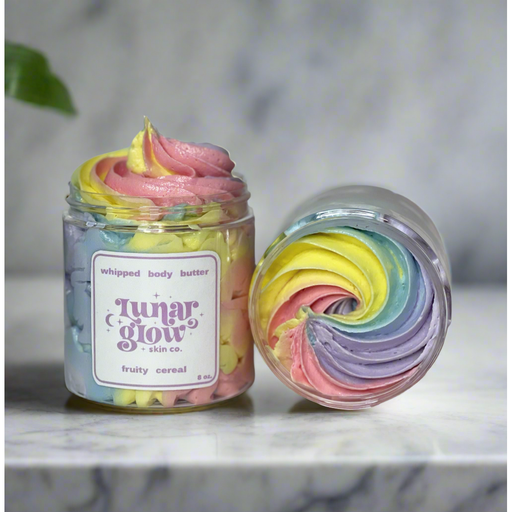 Lunar Glow Skin Co. Fruity Cereal Body Butter whipped body butter Dark Gray 8 oz full size,2 oz travel size