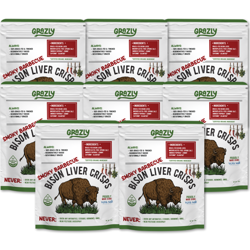 Grazly Bison Liver Crisps - 100% Grass-Fed/Finished Bison Crisp Light Gray Smoky Barbecue / 8 Pack