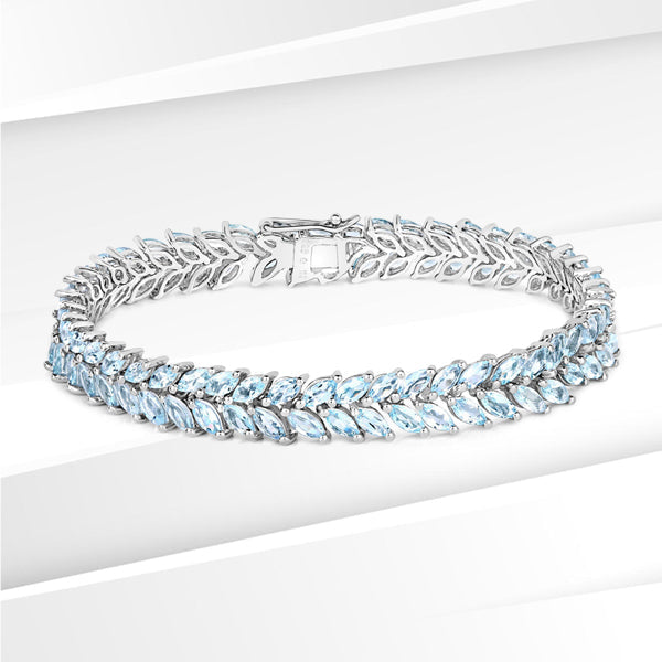 Bids.com 15.04 Carat Genuine Blue Topaz .925 Sterling Silver Bracelet Bracelets White Smoke size 7.00