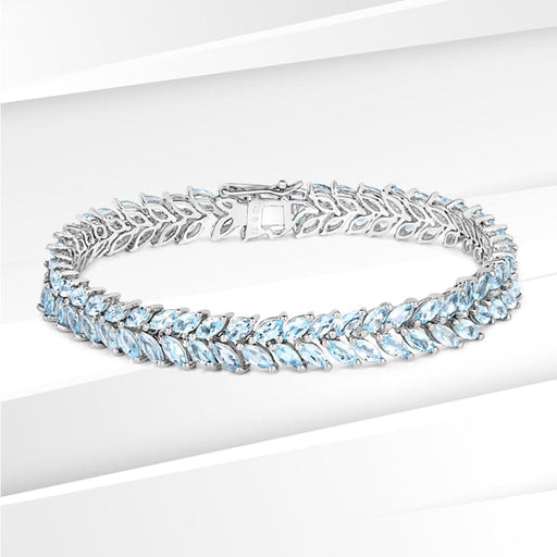 Bids.com 15.04 Carat Genuine Blue Topaz .925 Sterling Silver Bracelet Bracelets White Smoke size 7.00