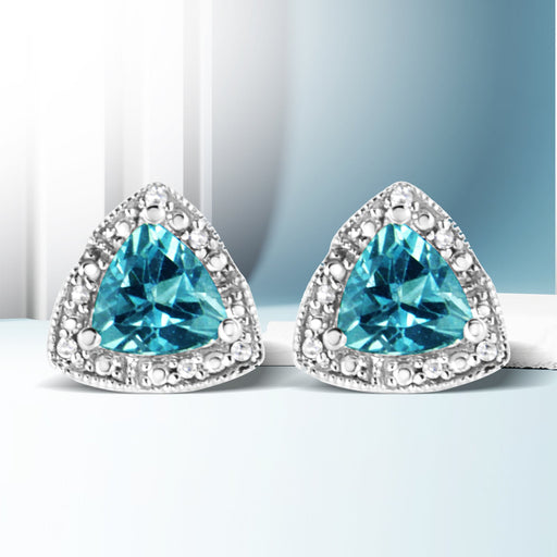 Bids.com .925 Sterling Silver 6x6 mm Trillion Cut Blue Topaz Gemstone and Diamond Accent Stud Earring (I-J Color, I1-I2 Clarity) Earrings White Smoke White.Sterling Silver / 0.048