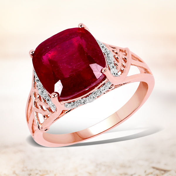 Bids.com 14K Rose Gold Plated 5.54 Carat Genuine Glass Filled Ruby & White Topaz .925 Sterling Silver Ring Rings White Smoke size 6.00,size 7.00,size 8.00,size 9.00,size 5.00