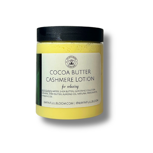 Kay in Full Bloom Cocoa Butter Cashmere Oatmeal Body Lotion Gray Jar