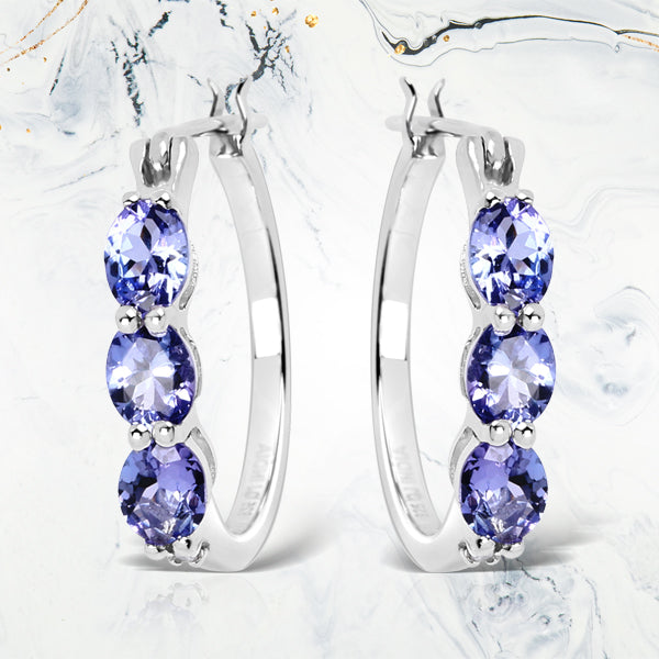 Bids.com 1.99 Carat Genuine Tanzanite and White Diamond .925 Sterling Silver Earrings Earrings White Smoke