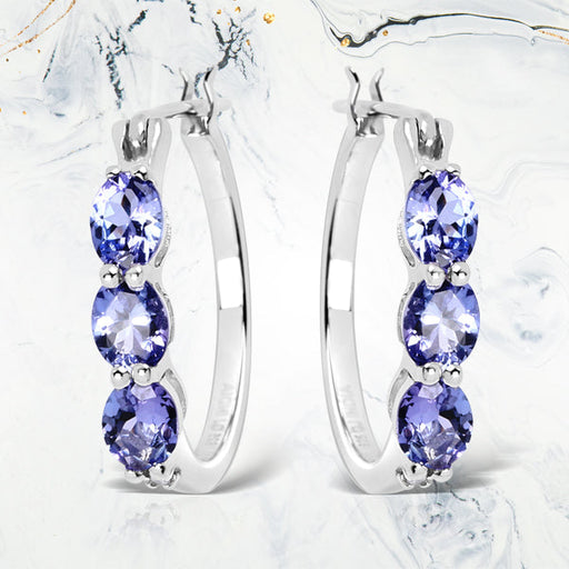 Bids.com 1.99 Carat Genuine Tanzanite and White Diamond .925 Sterling Silver Earrings Earrings White Smoke