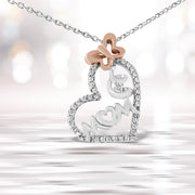 Bids.com Two Tone .925 Sterling Silver 1/5 cttw Diamond "Mom" and Heart Pendant Necklace (H-I, I1-I2) Necklaces White Smoke WhiteRose.Sterling Silver / 18