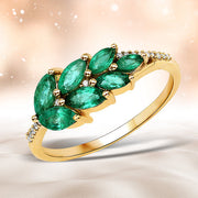Bids.com 0.68 Carat Genuine Zambian Emerald and White Diamond 14K Yellow Gold Ring Rings Antique White size 7.00,size 6.00,size 8.00,size 5.00,size 9.00