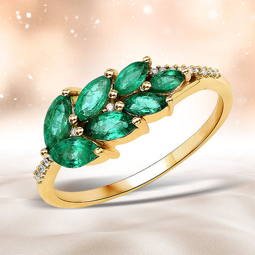Bids.com 0.68 Carat Genuine Zambian Emerald and White Diamond 14K Yellow Gold Ring Rings Antique White size 7.00,size 6.00,size 8.00,size 5.00,size 9.00