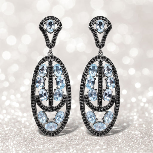 Bids.com 13.80 Carat Genuine Blue Topaz and Black Spinel .925 Sterling Silver Earrings Earrings Lavender