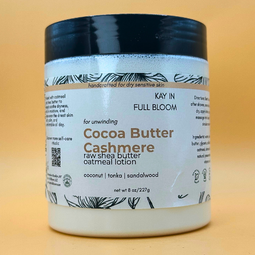 Kay in Full Bloom Cocoa Butter Cashmere Oatmeal Body Lotion Sandy Brown Jar