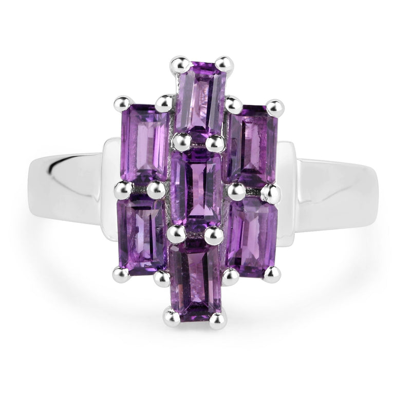 Bids.com 2.80 Carat Genuine Amethyst .925 Sterling Silver Ring Rings White Smoke size 6.00,size 7.00,size 8.00,size 5.00,size 9.00