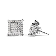 Bids.com 10K White Gold 1 1/4 Cttw Princess Diamond Composite Double Square and Halo Stud Earrings (I-J Color, I1-I2 Clarity) Earrings White Smoke White.Gold / 1.23
