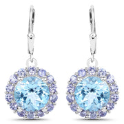 Bids.com 9.96 Carat Genuine Blue Topaz and Tanzanite .925 Sterling Silver Earrings Earrings White Smoke